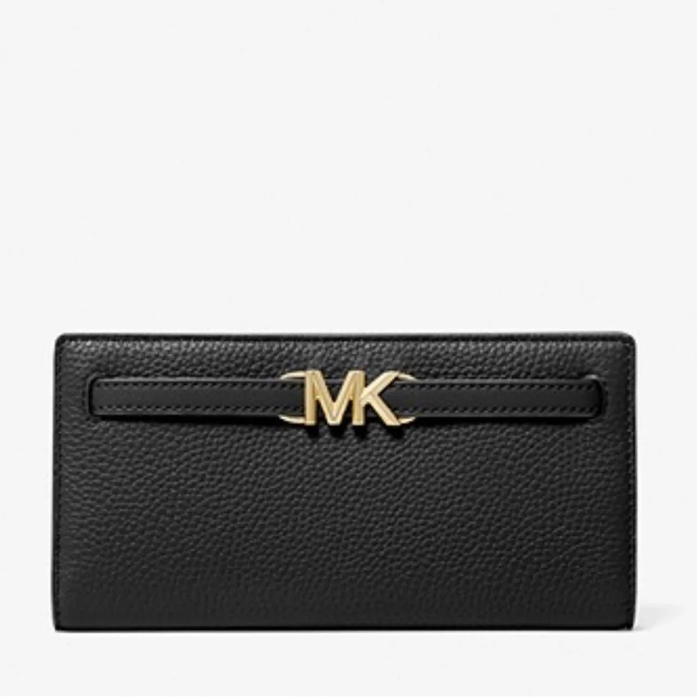 MICHAEL KORS Reed Large Pebbled Leather Snap Wallet Style# 35S3G6RE3L Black  NWT